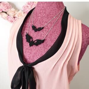 Heart Soul Coral Sheer Sheel Button up Black Bow sleeveless blouse size S